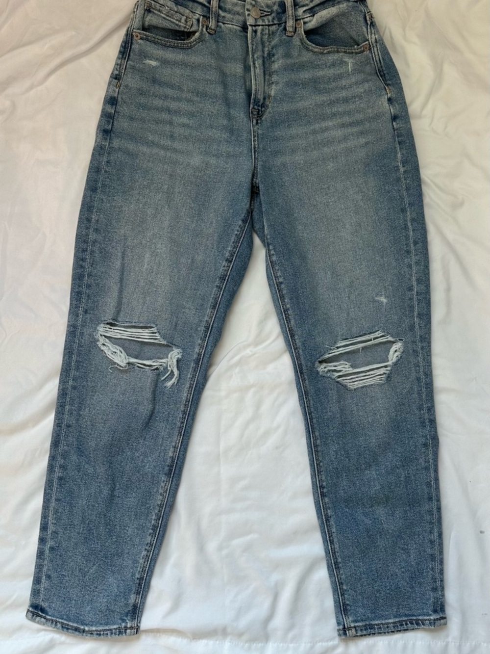 American Eagle Outfitters Light Blue Distressed Curvy Mom Jeans